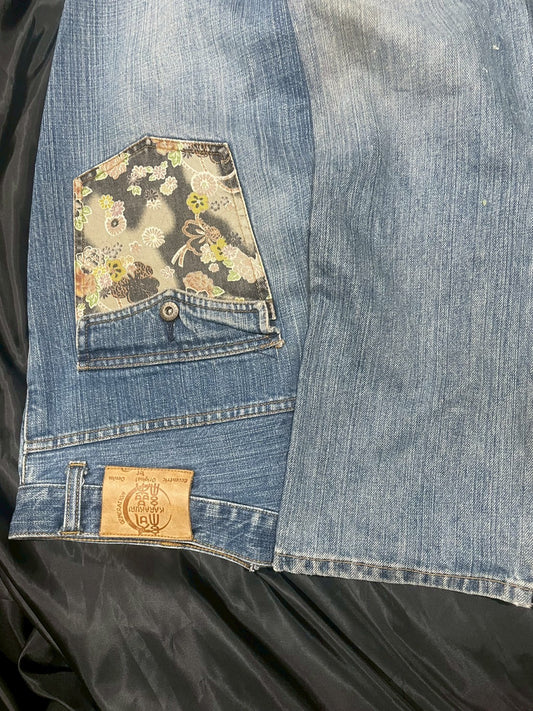 Custom jeans with tiger and dragon embroidery design