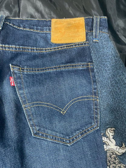 Custom jeans with Japanese wind god and thunder god and dragon embroidery design