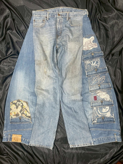 Custom jeans with tiger and dragon embroidery design