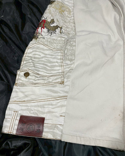 Custom jeans with tiger and dragon embroidery design