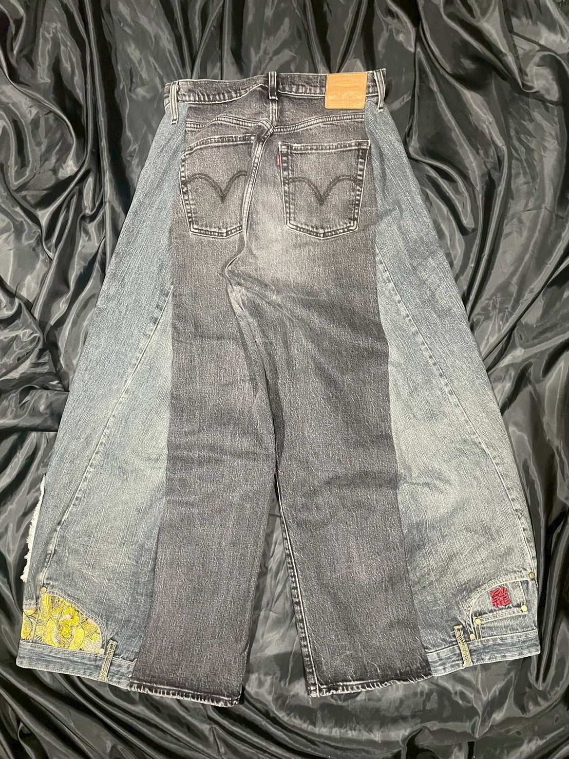 Custom jeans with Buddha statue embroidery design