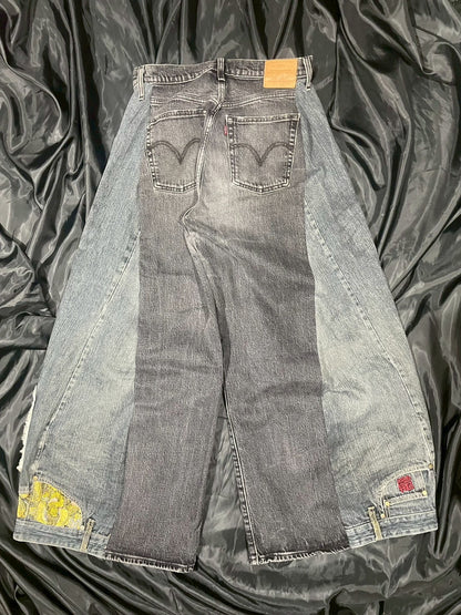 Custom jeans with Buddha statue embroidery design
