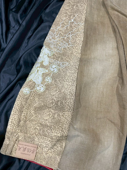 Custom jeans with Japanese wind god and thunder god embroidery design No.1